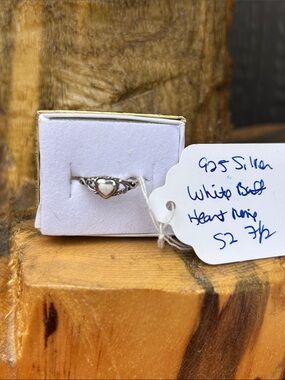 Native Made White Buffalo Sterling Silver Heart Ring - Size 7.5